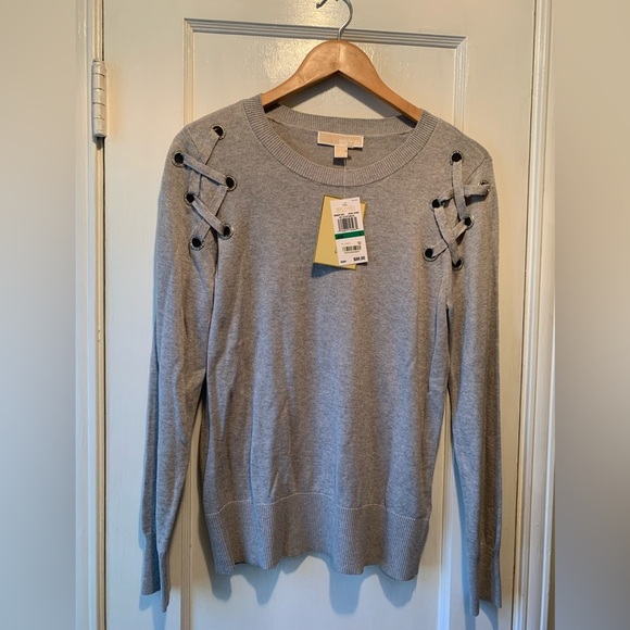 MICHAEL Michael Kors Sweaters - Michael Kors NWT Lace-Up Grey Crewneck Sweater L